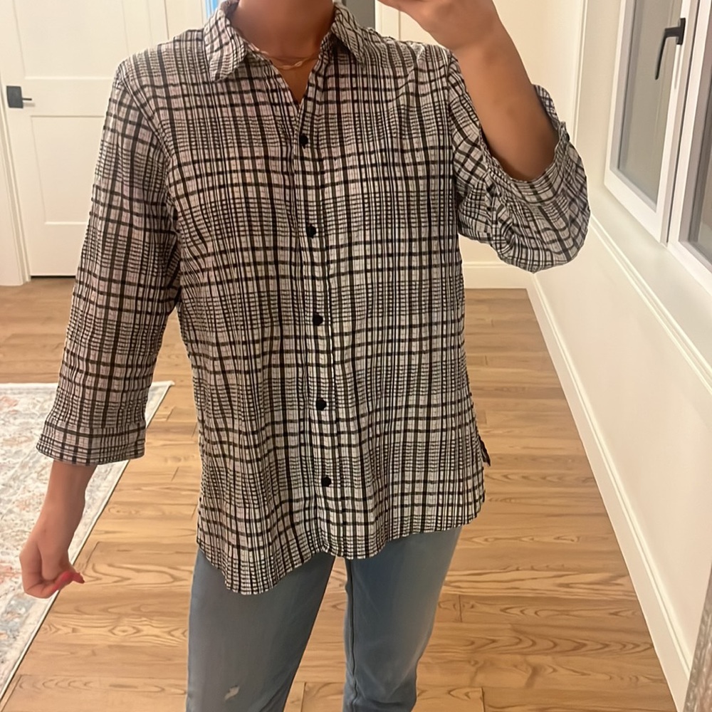 Alia Women's Button-down Shirt size 16,  black, white,  cotton, polyester